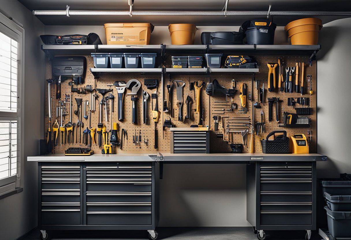Cas-Strap organising tools and gear in a garage